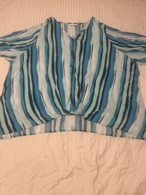 Denim&Co Blue Striped V-Neck Twist-Front Tunic